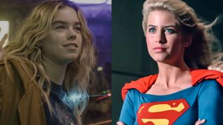 Milly Alcock as Supergirl in the titular 2026 release, Helen Slater in full Supergirl costume during her starring role in the 1984 original.