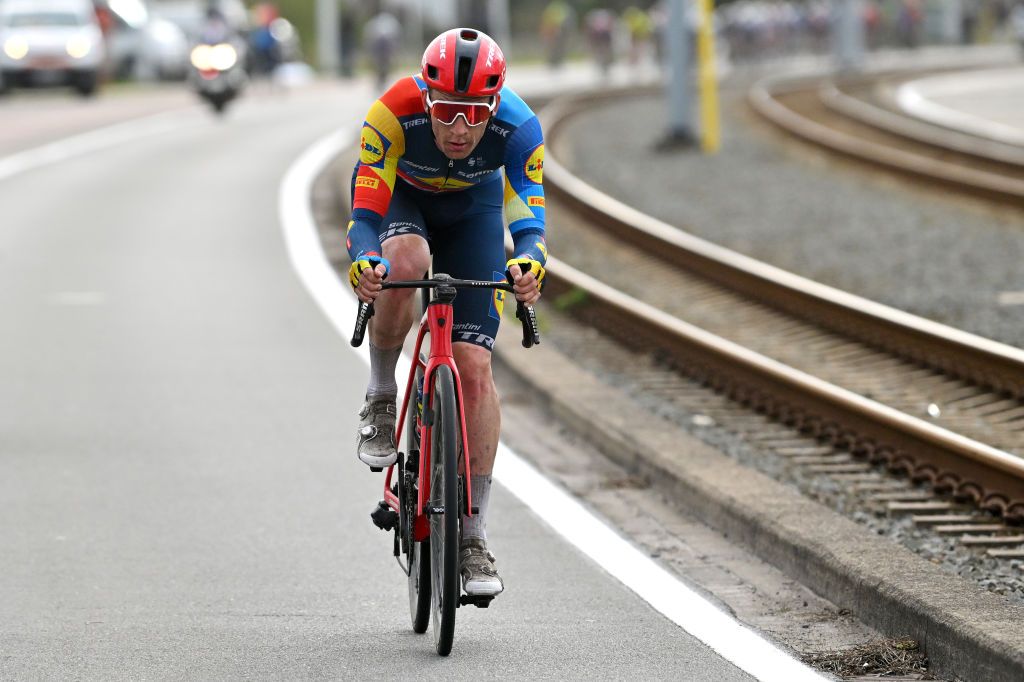 KOKSIJDE BELGIUM MARCH 15 Otto Vergaerde of Belgium and Team Lidl Trek competes in the breakaway during the 22nd Bredene Koksijde Classic 2024 a 2012km one day race from Bredene to Koksijde on March 15 2024 in Koksijde Belgium Photo by Luc ClaessenGetty Images