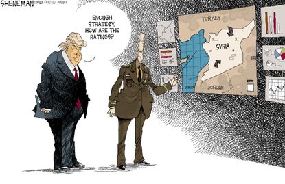 Political Cartoon U.S. President Trump foreign policy Syria Apprentice ratings
