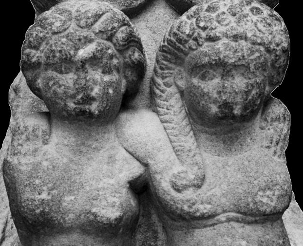 Cleopatra&#039;s twin children, Alexander Helios and Cleopatra Selene have been possibly identified in this sandstone sculpture.