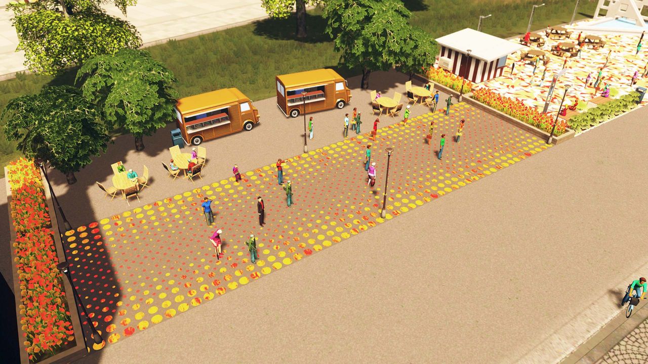 An image of a pedestrian street from Cities: Skylines