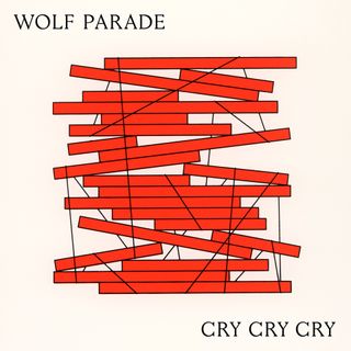 Wolf Parade's Cry Cry Cry album cover shows red rectangles stacked precariously with black vertical lines like supports