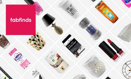 fabfinds logo top left with a collage of products