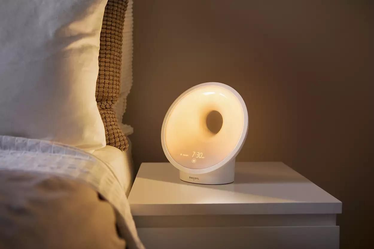 Philips Sleep and Wake-Up Light on bedside table
