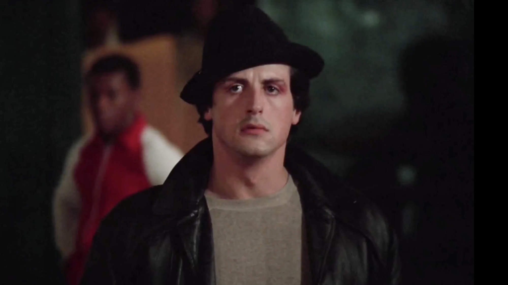 Sylvester Stallone as Rocky Balboa in Mick's gym in the first Rocky movie.