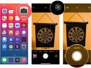 How to take a Live Photo with your iPhone or iPad by showing steps: Launch Camera, tap the Live Photo icon, then tap Shutter button