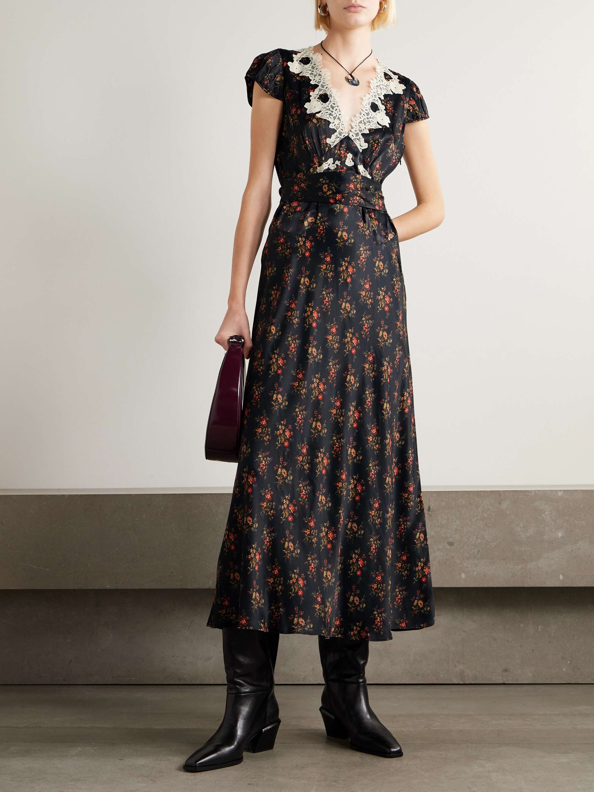 Coraline Floral-Print Satin Midi Dress