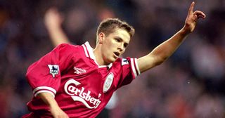 Michael Owen of Liverpool celebrates his goal during the FA Carling Premiership match against Sheffield Wednesday played at Hillsborough in Sheffield, England. The match finished in a 0-1 victory for the visitors Liverpool.