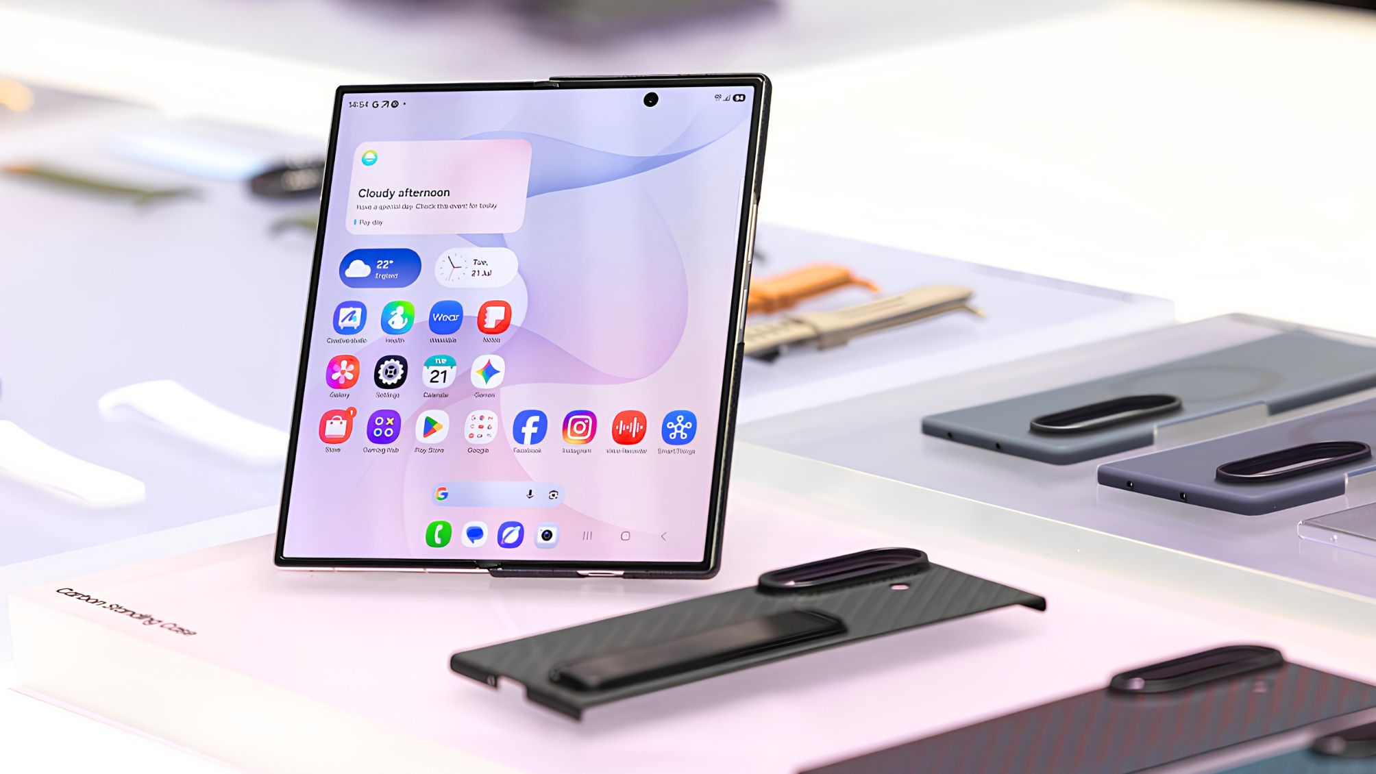 A Samsung Galaxy Z Fold 8 Ultra smartphone at a preview event in London