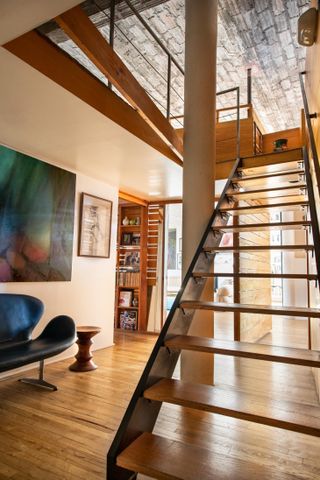 Open stairway at photo agent Lee Gross' Manhattan apartment
