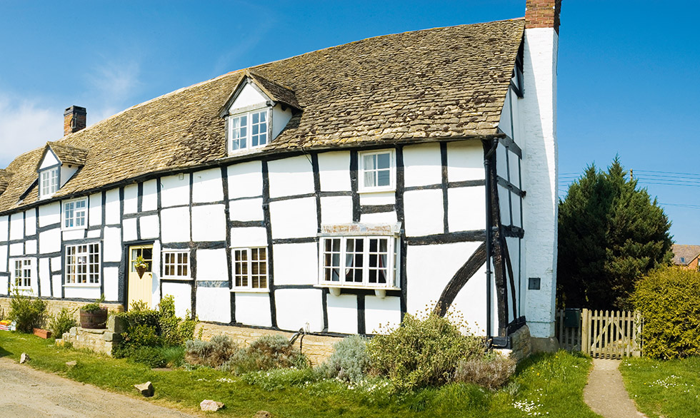 black and white timber framed home typical of the three counties in the West Midlands