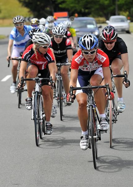 Karen Fulton drives the bunch