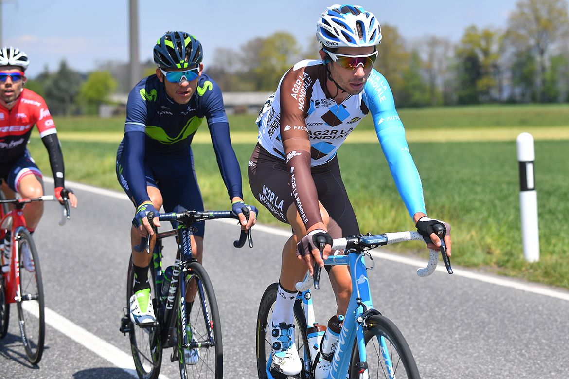 Mickael Cherel with Movistar's Andrey Amador on his wheel