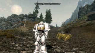 Best Skyrim mods - a casual roadside encounter with a fully-power-armored Space Marine, a living, breathing, purpose-built weapon of war cast in the humanoid shape of an Angel of Death. It's probably fine.