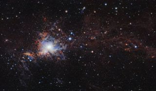 This image from the Visible and Infrared Survey Telescope for Astronomy (VISTA) at ESO's Paranal Observatory in Chile is part of the largest infrared high-resolution mosaic of Orion ever created. It includes the Orion A molecular cloud, a massive stellar nursery that lies about 1,350 light-years from Earth.