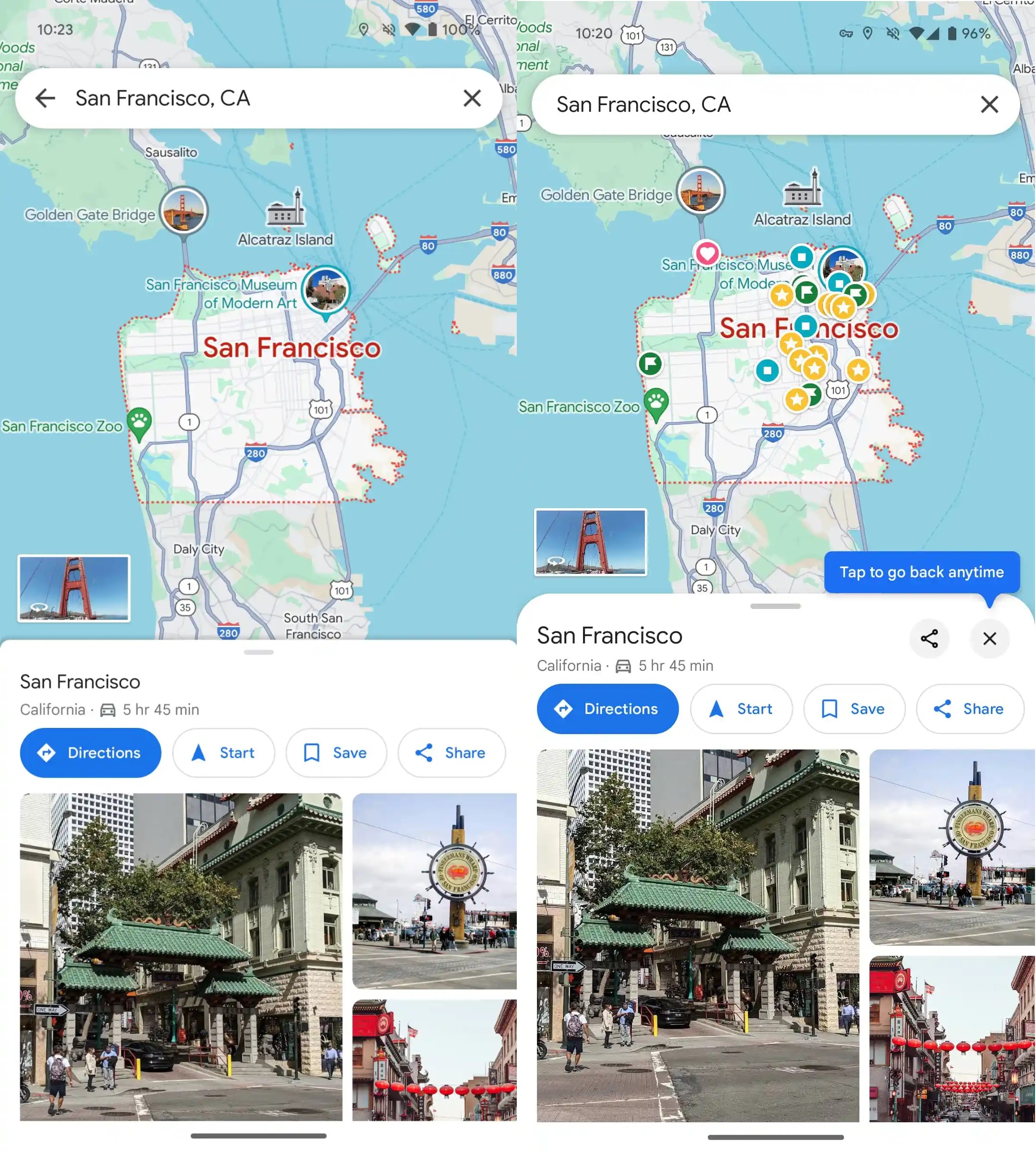 Потребителският интерфейс на Google Карти се променя