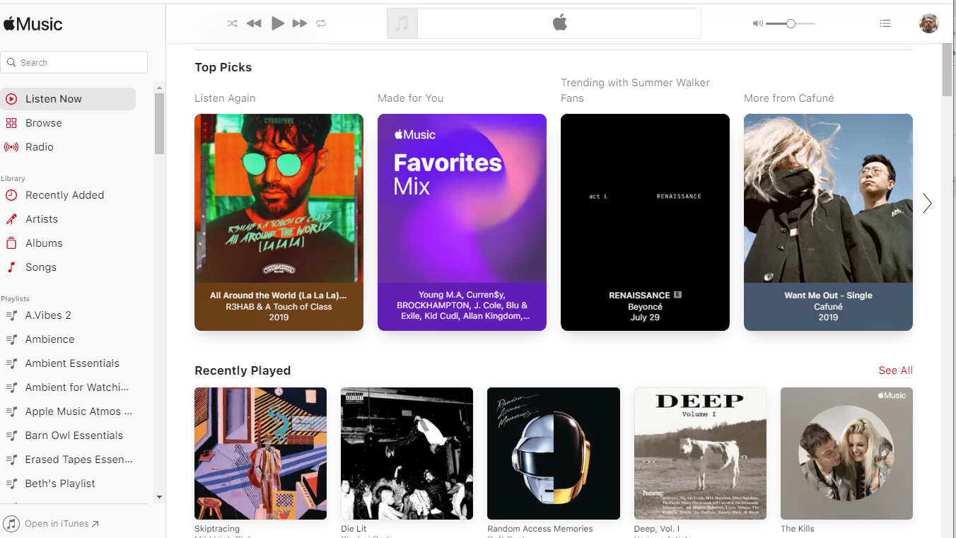 Apple Music web player interface