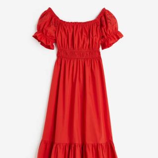 H&M off the shoulder cotton dress in red 