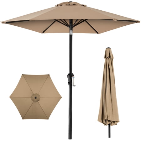 Best Choice Products 10ft Outdoor Steel Market Patio Umbrella W/ Crank, Tilt Push Button, 6 Ribs - Tan