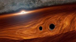 An artist's concept showing a supermassive black hole surrounded by a disk of gas