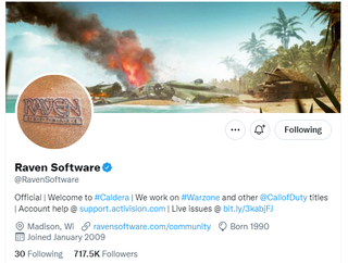 Raven Software Twitter account with Swagg butt tattoo as profile picture