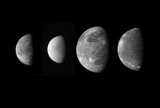This montage shows the best views of Jupiter's four large and diverse