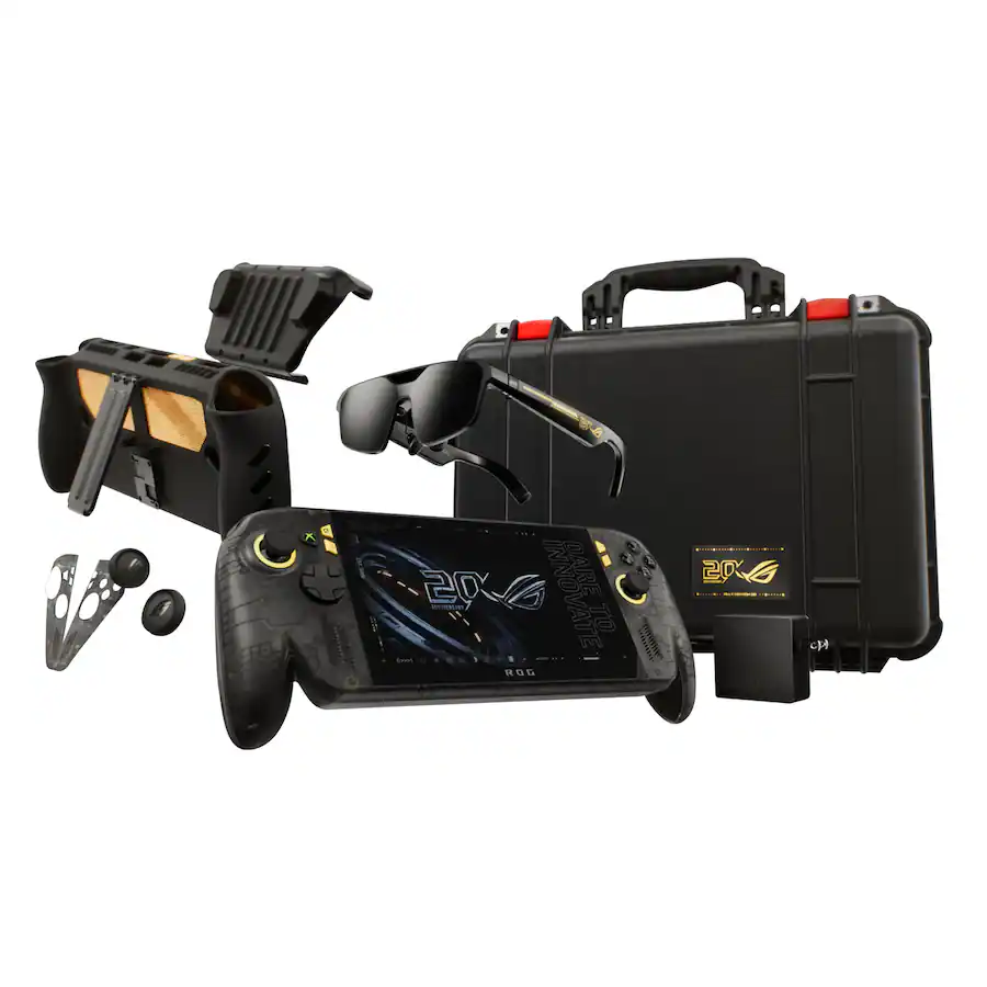 Stock image of the ASUS ROG Xbox Ally X20 Annivesary edition and kit.