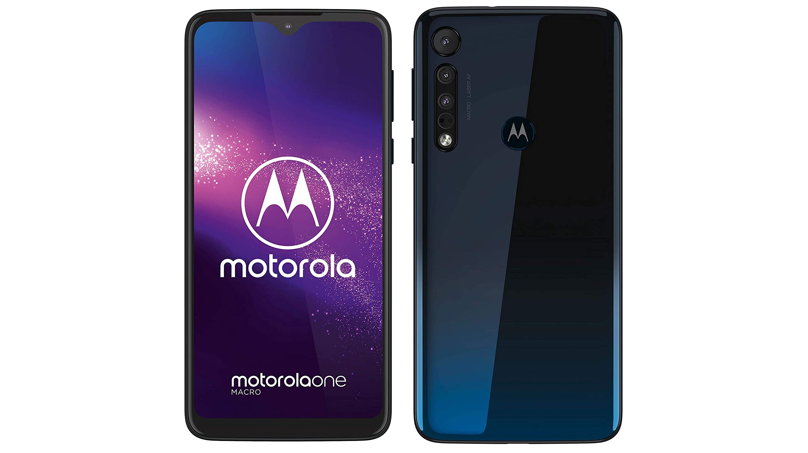 A Motorola One Macro against a white background