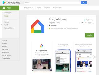 The download Google Home scree