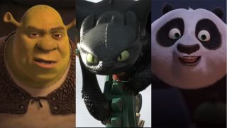 Side-By-Side of Shrek, HTTYD and Kung Fu Panda Trailer stills.