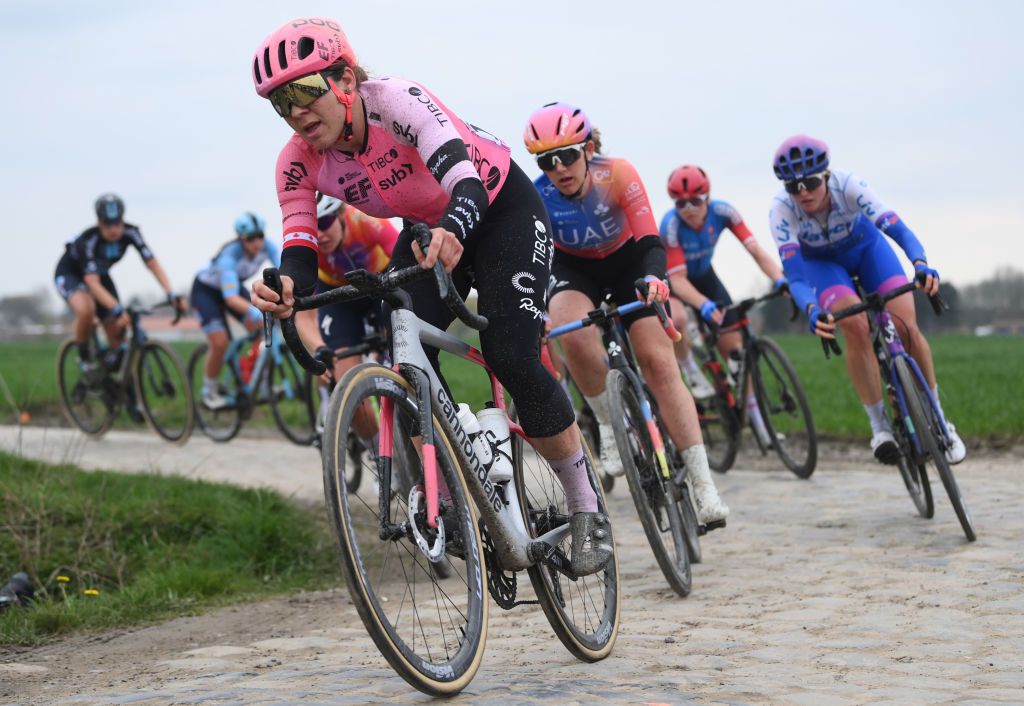 Alison Jackson (EF Education-Cannondale) is back on the cobbles at Omloop Het Nieuwsblad