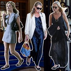 An image of Kate Moss wearing ballet flats over the years. 