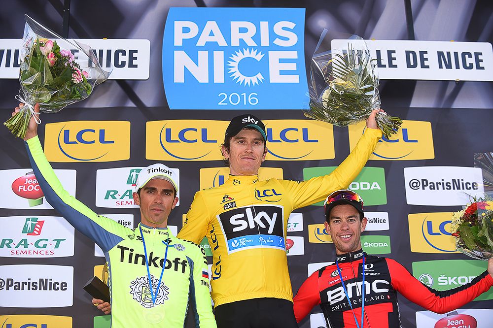 Contador, Thomas and Porte on the final Paris-Nice podium.