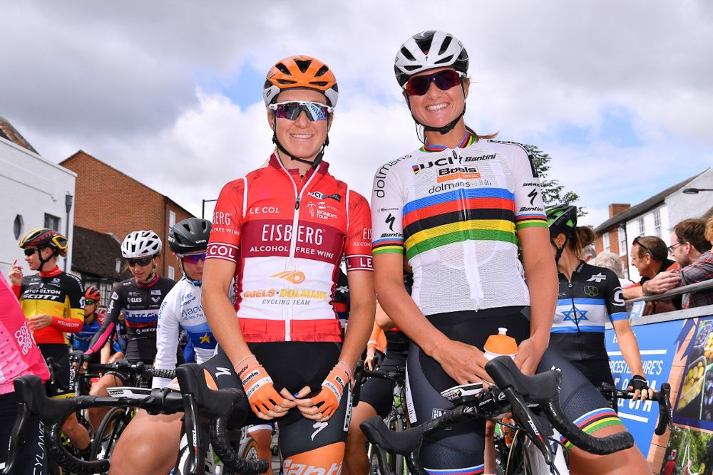 Amy Pieters (Boels - Dolmans) in the red Sprints Jersey and Chantal Blaak (Boels - Dolmans)