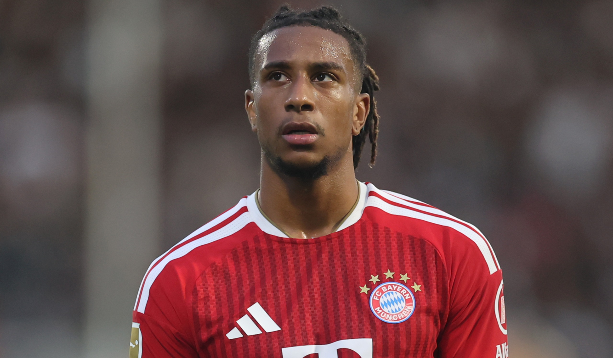 Michael Olise of FC Bayern Muenchen reacts during the Bundesliga 2026/27 match between SV Elversberg and FC Bayern M&uuml;nchen at Ursapharm-Arena on September 13, 2026 in Spiesen-Elversberg, Germany