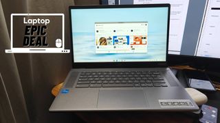 Acer Chromebook Plus 515 on wooden desk with Adobe application on the screen