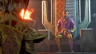 Screenshot from The Elder Scrolls IV: Oblivion Remastered showing a man sitting on a throne.