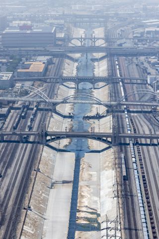 Sixth Street Viaduct in Los Angeles seen from above