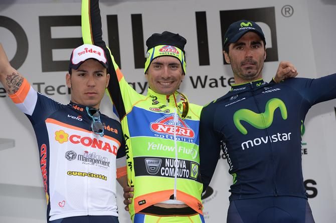 The 2014 GP Nobili podium: Christian Delle Stelle (Team Idea), Simone Ponzi (Yellow Fluo) and Fran Ventoso (Movistar)