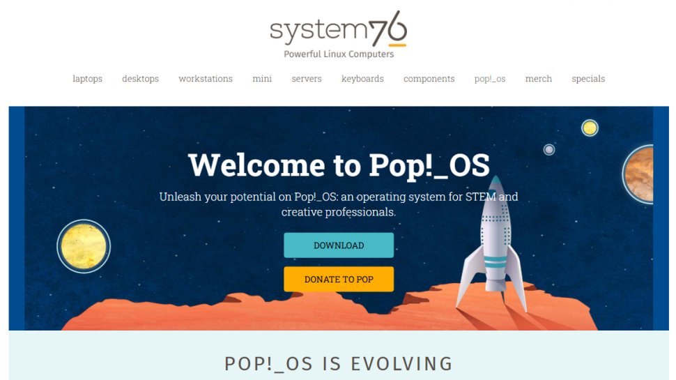 Website screenshot of Pop!_OS (August, 2025)
