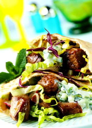 Lamb and minty yoghurt in pitta bread