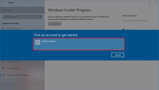 Select Microsoft account to erroll in Windows Insider Program