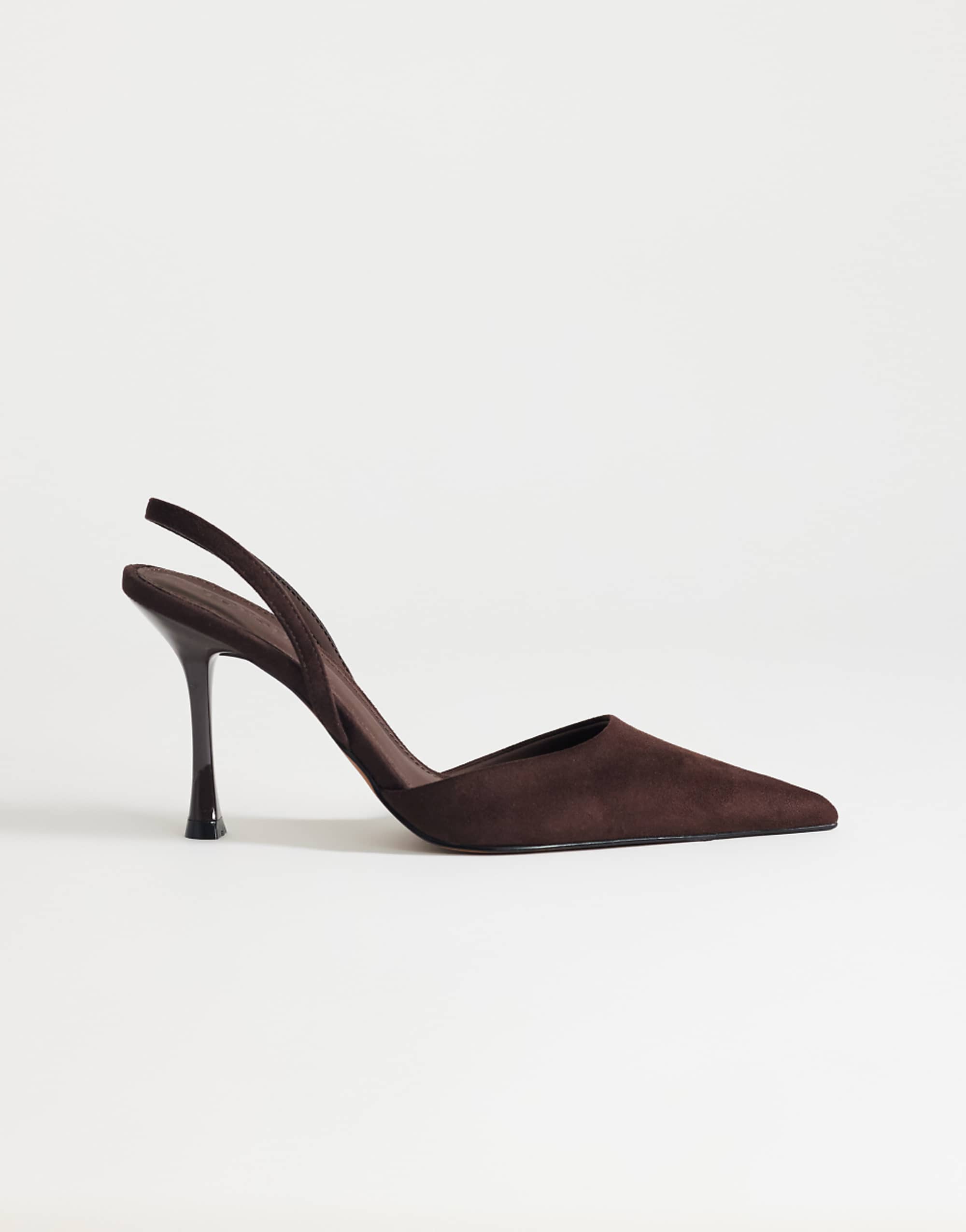 Topshop Angel Faux Suede High Heeled Court Shoe in Chocolate