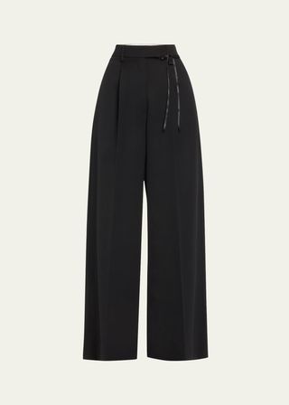 Pleated Wide Leg Puddle Wool Trousers