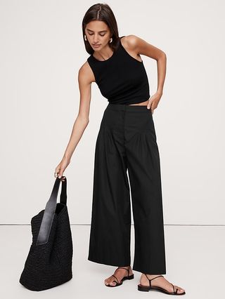 High-waisted, ultra-wide-leg poplin trousers