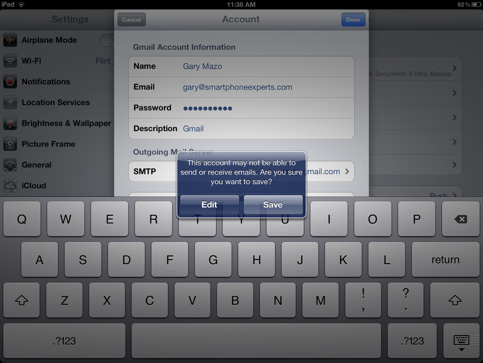 email shows on iphone but not ipad