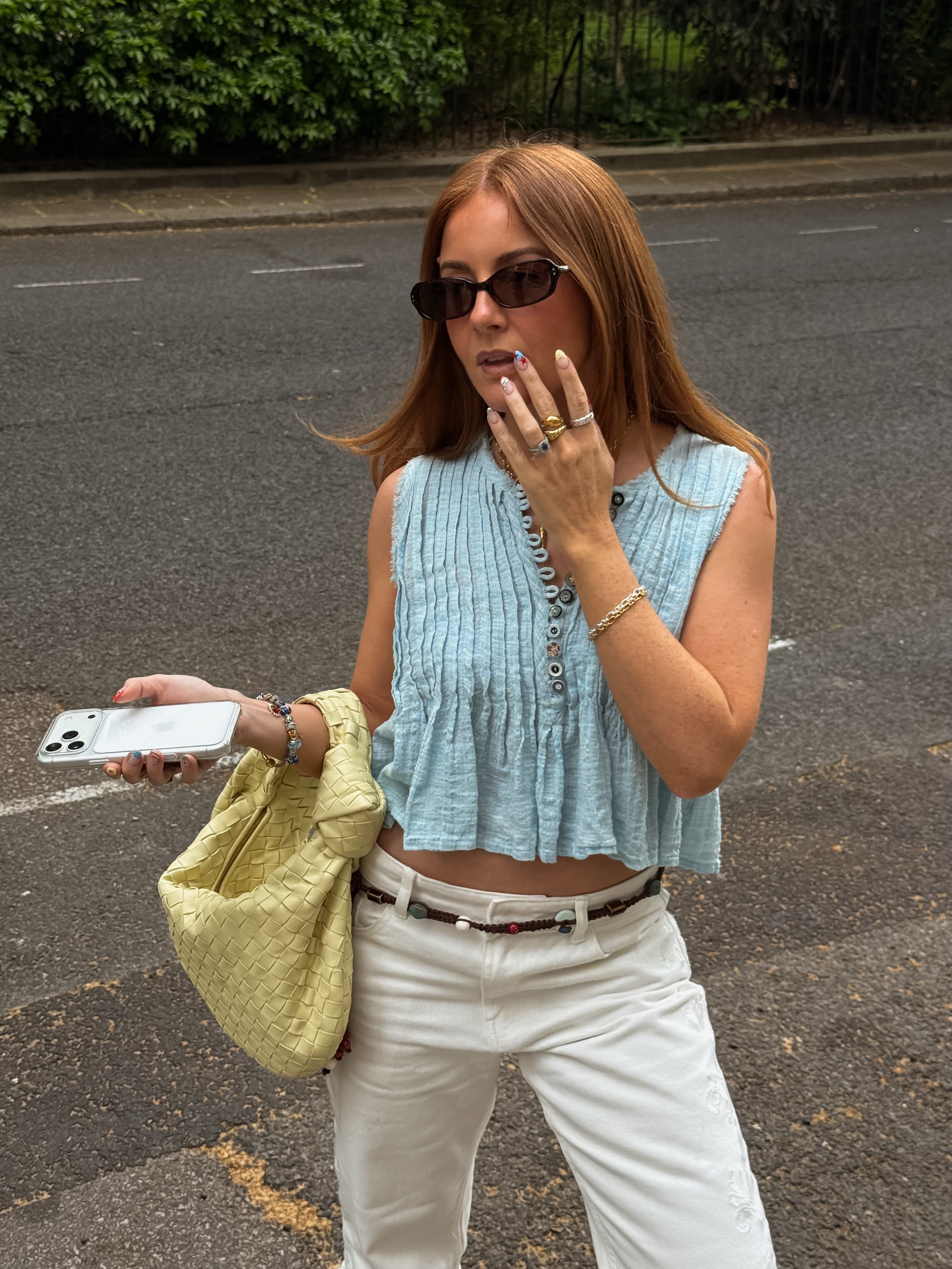 A woman wearing beaded belt trend for summer 2026.
