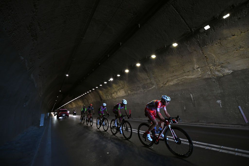 Mattia Bais (Androni Giocattoli-Sidermec), Fabio Mazzucco (Bardiani CSF Faizane), Francesco Romano (Bardiani CSF Faizane), Sander Armee (Lotto Soudal) and Marco Frapporti (Vini Zabu-KTM) make up the stage 11 breakaway at the Giro d'Italia