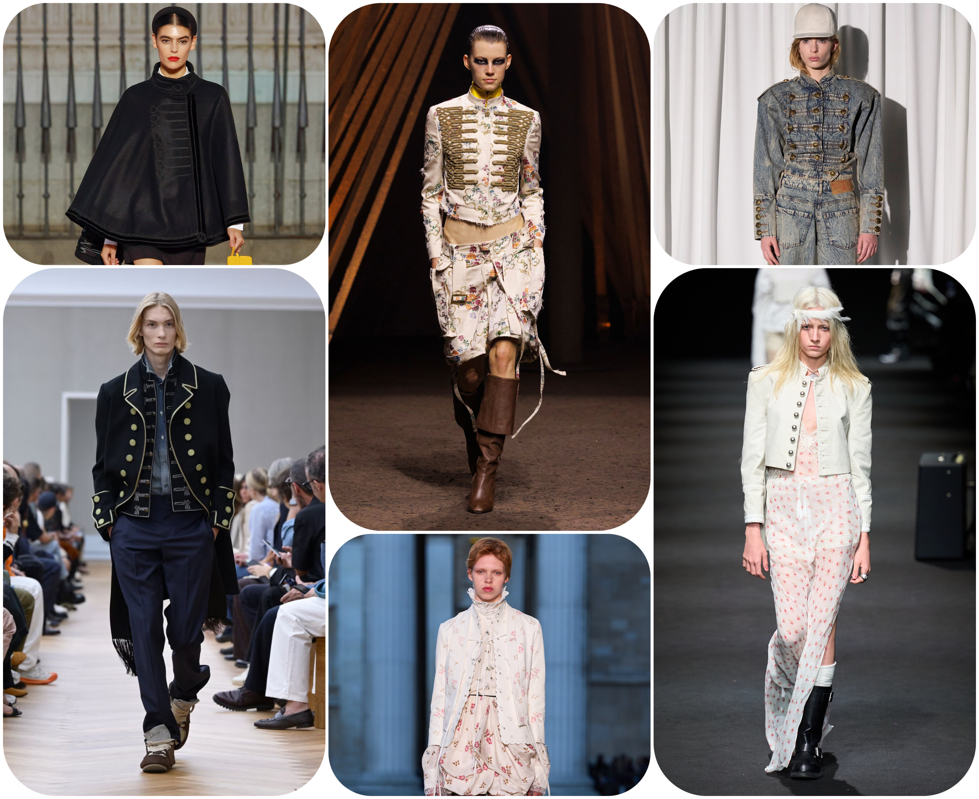 spring 2026 jacket trends, military jackets at Carolina Herrera, Dior Mens, McQueen, Erdem, Vaquera, Ann Demeulemeester