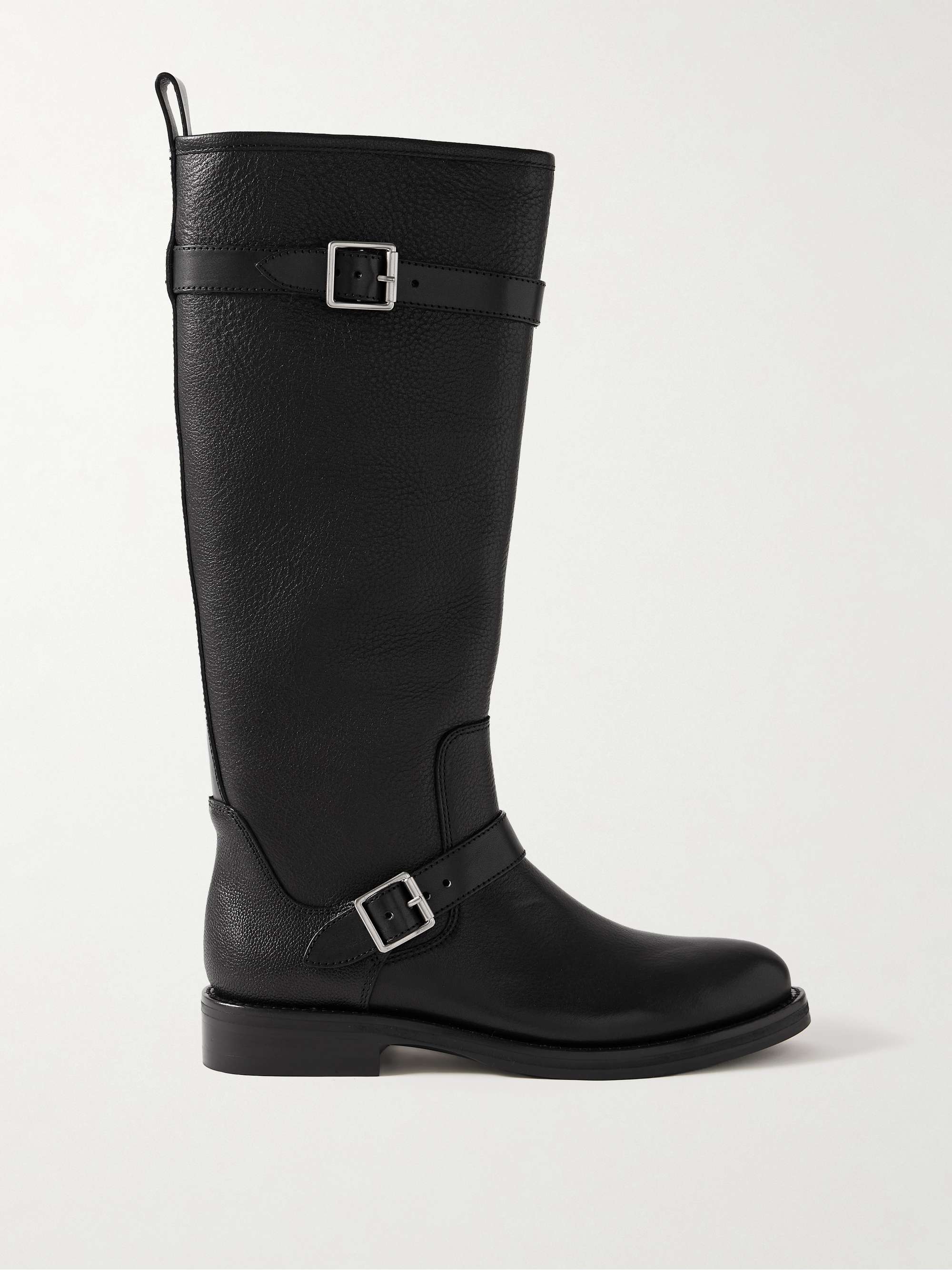 Noah Buckled Full-Grain Leather Knee Boots